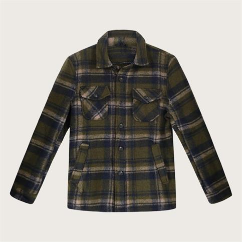 OVER SHIRT BOILED WOOL GREEN CHECK