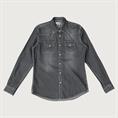 2 PKT FRENCH COLLAR L/S MARBLED DENIM BLACK