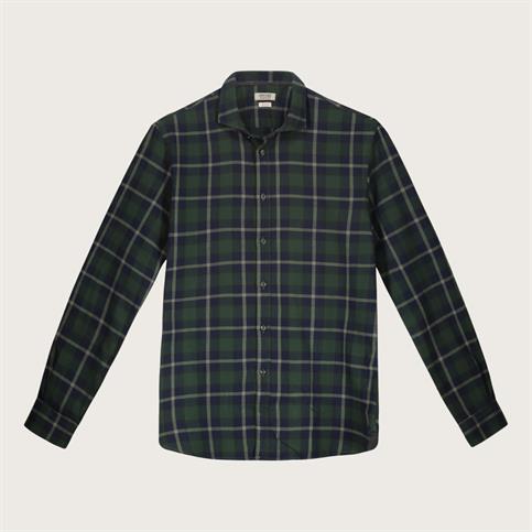 FRENCH COLLAR L/S FLANNEL G/WASH GREEN CHECK