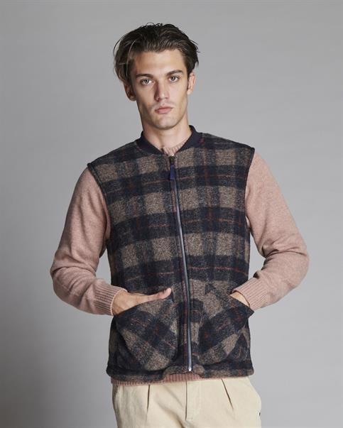 GILET BOILED WOOL BEIGE CHECK