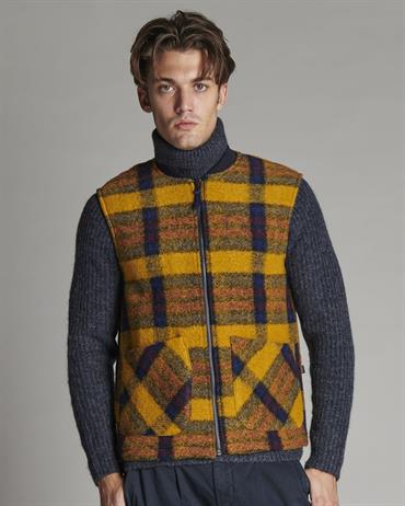 GILET BOILED WOOL YELLOW CHECK