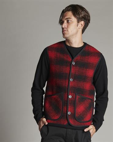 GILET BOILED WOOL RED CHECK