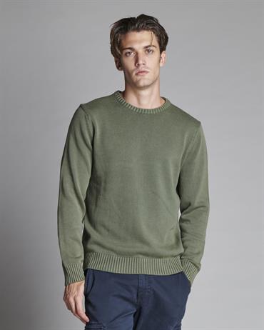 ROUND NECK 100%CTN STONE WASH DK.GREEN