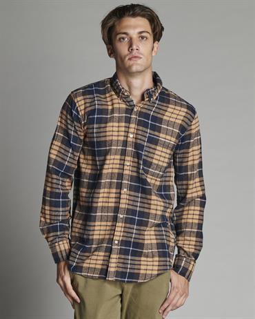 BTN DOWN COLLAR L/S COTTON SOFT WASH BEIGE CHECK