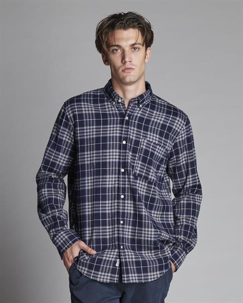 BTN DOWN COLLAR L/S COTTON SOFT WASH NAVY CHECK