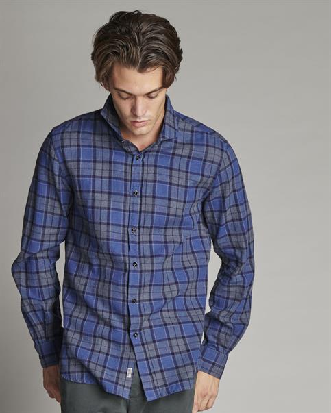 FRENCH COLLAR L/S COTTON SOFT WASH GREY CHECK