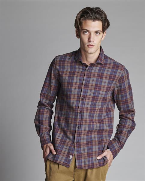 FRENCH COLLAR L/S COTTON SOFT WASH BORDEAUX CHECK