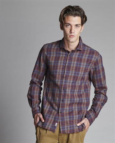 FRENCH COLLAR L/S COTTON SOFT WASH BORDEAUX CHECK