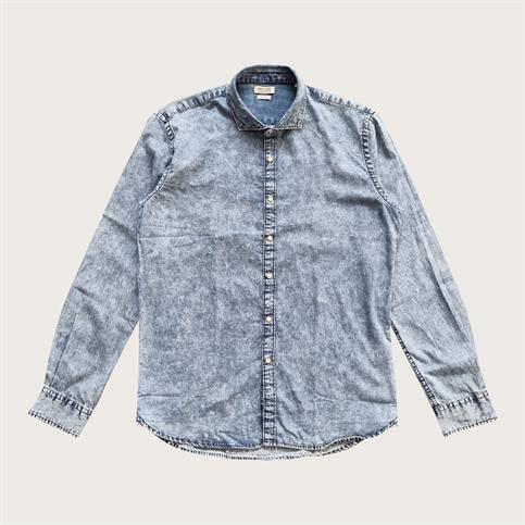 FRENCH COLLAR L/S MARBLED DENIM NAVY