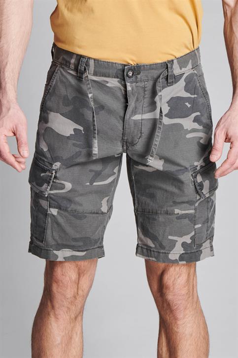 CARGO SHORT COMF.RIP STOP STRETCH ALL.PRN G/D CAM.GREY