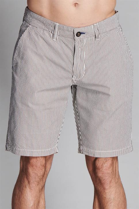 CHINO SHORT COMF. COTTON SEERSUCKER Y/D BROWN STRIPE