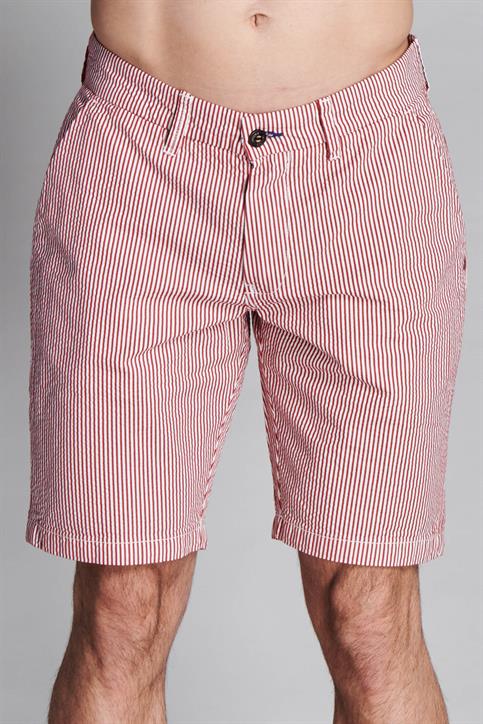 CHINO SHORT COMF. COTTON SEERSUCKER Y/D RED STRIPE