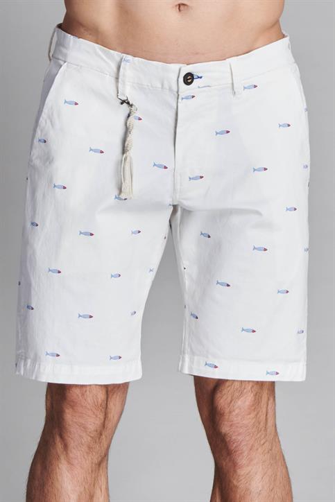 CHINO SHORT COMF. TWILL STRETCH FISH G/D WHITE