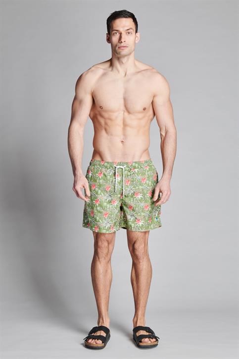 SWIMMING TRUNKS POLY.ALLOVER TROPICAL LT.GREEN