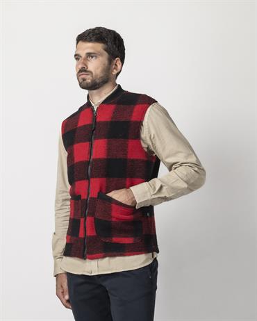 GILET BOILED WOOL RED CHECK