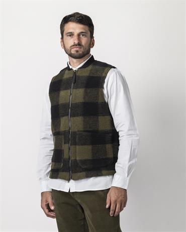 GILET BOILED WOOL GREEN CHECK