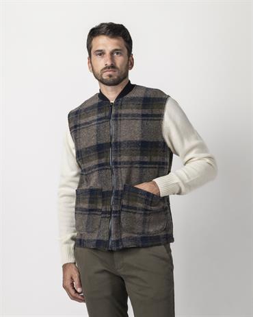 GILET BOILED WOOL BEIGE CHECK