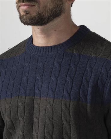 ROUND NECK 80%WOOL/20%NYLON NAVY STRIPE