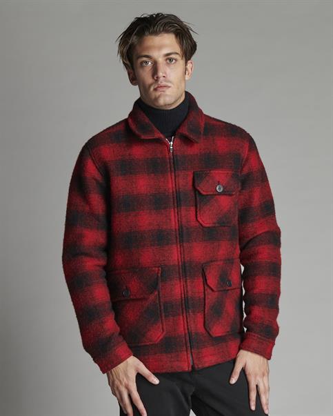 3 PKT JACKET BOILED WOOL RED CHECK