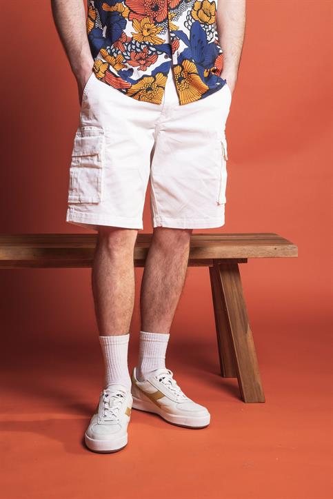 CARGO SHORT COMF. TWILL STRETCH G/D WHITE