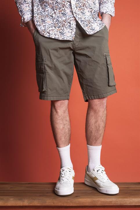 CARGO SHORT COMF.POPELINE STRETCH G/D MIL.GREEN