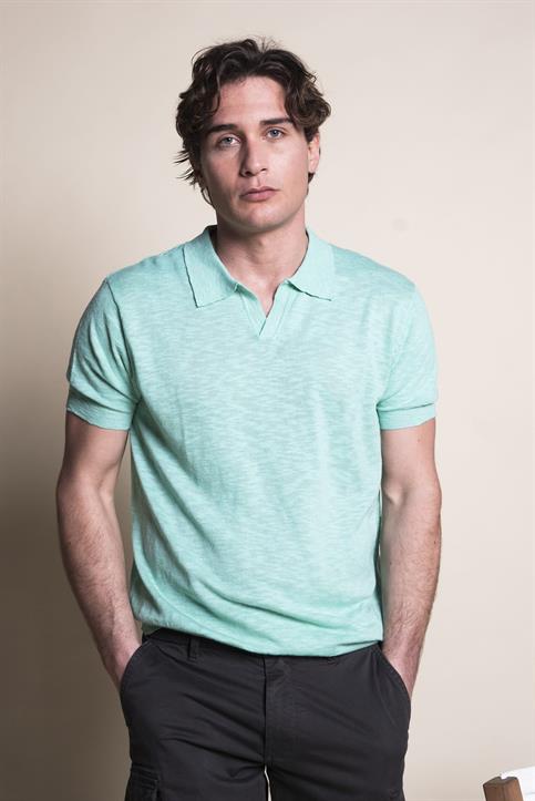 SWEATER POLO 100% COTTON SLUB S/S ACQUA