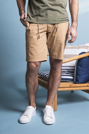 CHINO SHORT COMF. ELASTIC POPELINE CANVAS F/D BEIGE