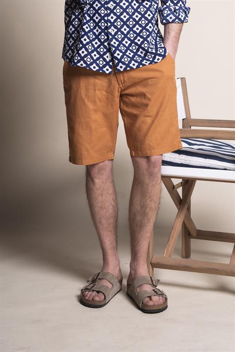 CHINO SHORT COMF.MIX LINEN G/D DK.OCRA