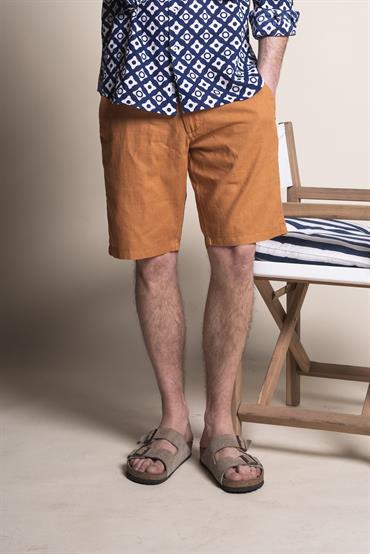 CHINO SHORT COMF.MIX LINEN G/D DK.OCRA