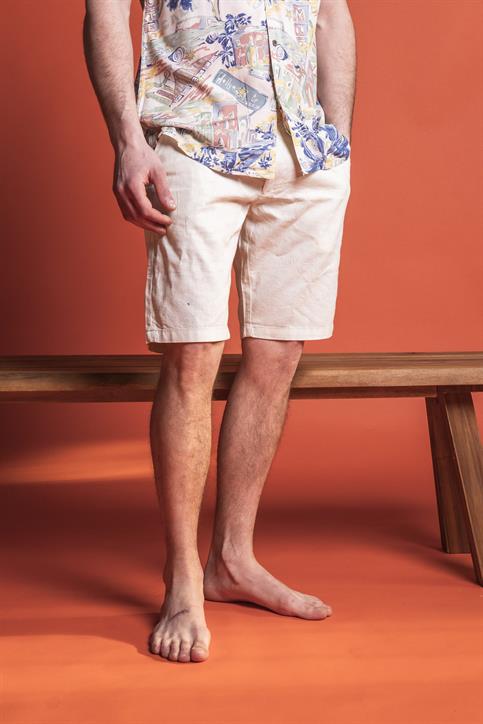 CHINO SHORT COMF.MIX LINEN G/D ECRU