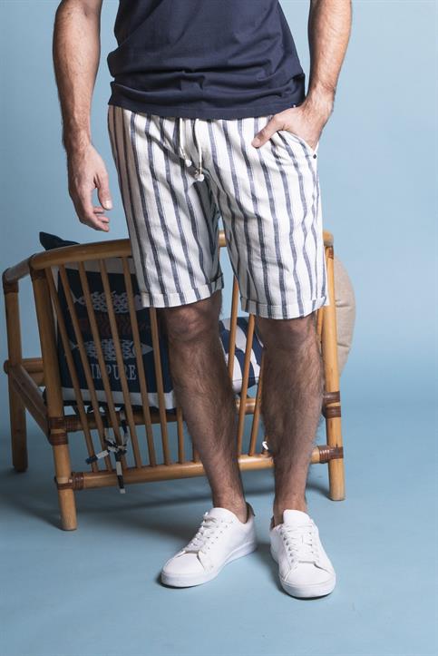 CHINO SHORT COMF.MIX LINEN Y/D DENIM STRIPE