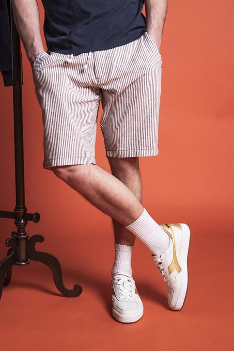 CHINO SHORT COMF.MIX LINEN Y/D BROWN STRIPE