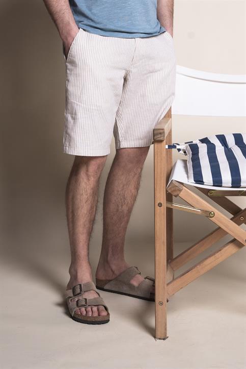 CHINO SHORT COMF.MIX LINEN Y/D BEIGE STRIPE