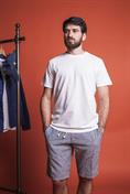 CHINO SHORT COMF.MIX LINEN Y/D NAVY STRIPE