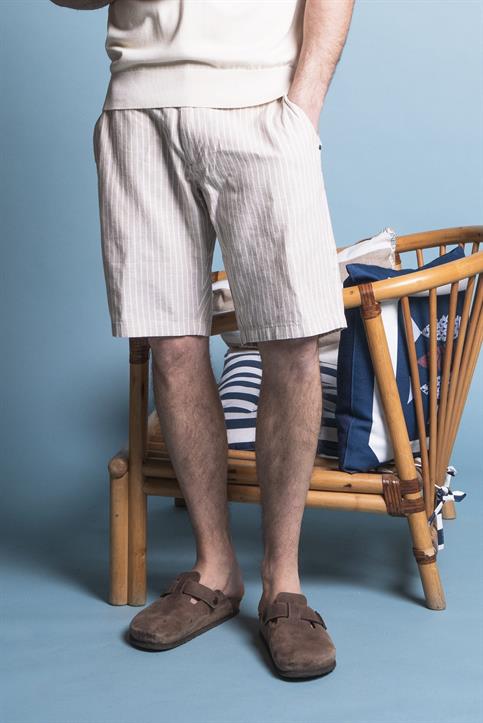 CHINO SHORT COMF.MIX LINEN Y/D BEIGE STRIPE