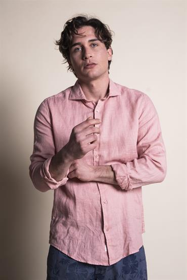 FRENCH COLLAR SLIM 100% LINEN L/S G/D PINK