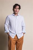 FRENCH COLLAR SLIM MIXED LINEN L/S LT.BLUE STRIPE