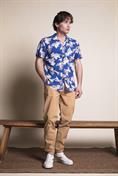 HAWAIIAN COLLAR SLIM VISCOSE S/S BLUE