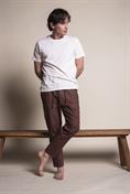 CHINO LONG LOOSE ELASTIC MIXED LINEN G/D CHOCOLAT