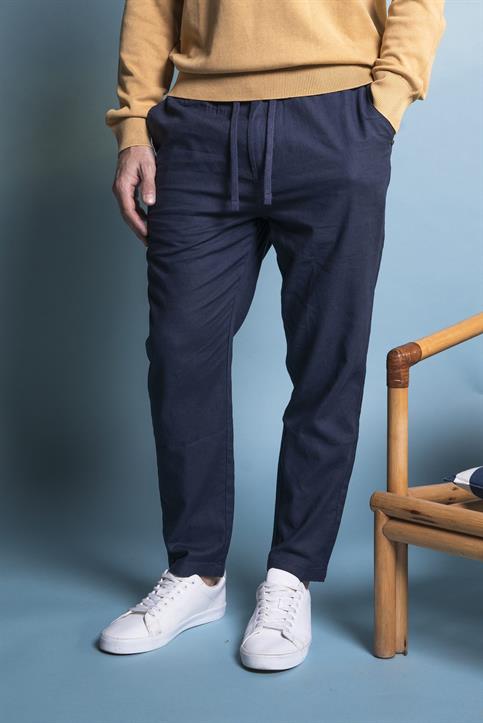 CHINO LONG LOOSE ELASTIC MIXED LINEN G/D NAVY