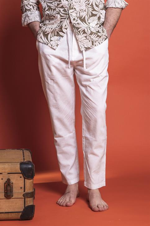 CHINO LONG LOOSE ELASTIC MIXED LINEN G/D WHITE