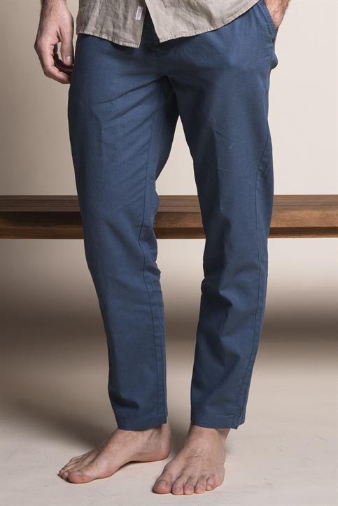 CHINO LONG COMF.MIXED LINEN G/D BLUE