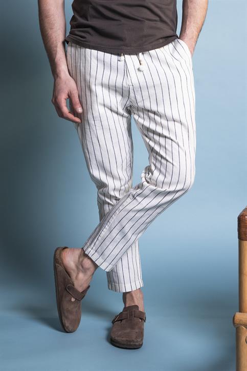 CHINO LONG COMF.MIXED LINEN Y/D WHITE STRIPE