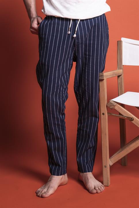 CHINO LONG COMF.MIXED LINEN Y/D NAVY STRIPE