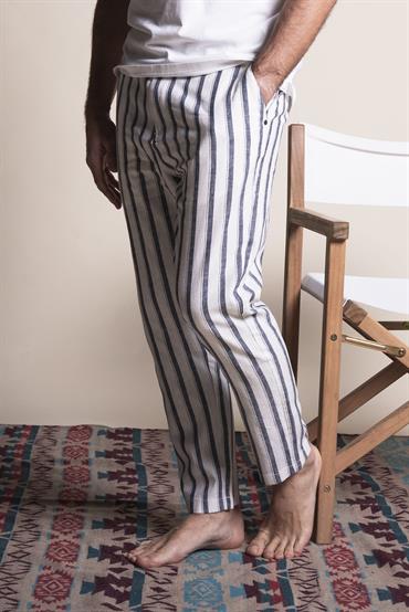 CHINO LONG COMF.MIXED LINEN Y/D DENIM STRIPE