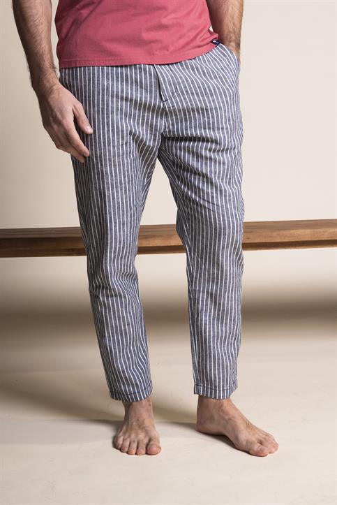 CHINO LONG COMF.MIXED LINEN Y/D NAVY STRIPE