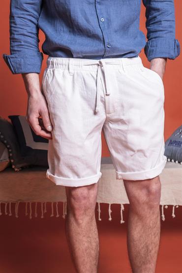 CHINO SHORT COMF. ELASTIC MIX LINEN G/D WHITE