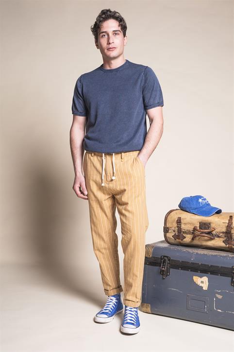 CHINO LONG COMF.MIXED LINEN Y/D BEIGE STRIPE