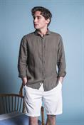 FRENCH COLLAR SLIM 100% LINEN L/S G/D MIL.GREEN