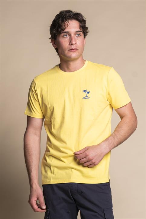 T-SHIRT EMBROIDERY S/S TWOPALMS COTTON F/D  LT.YELLOW